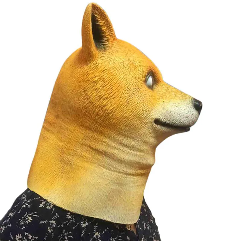 Rolig doge hundmasktecknad latex halloween festmask full huvud över huvudet djur cospaly maskerad fancy klänning upp karneval mask y4802874