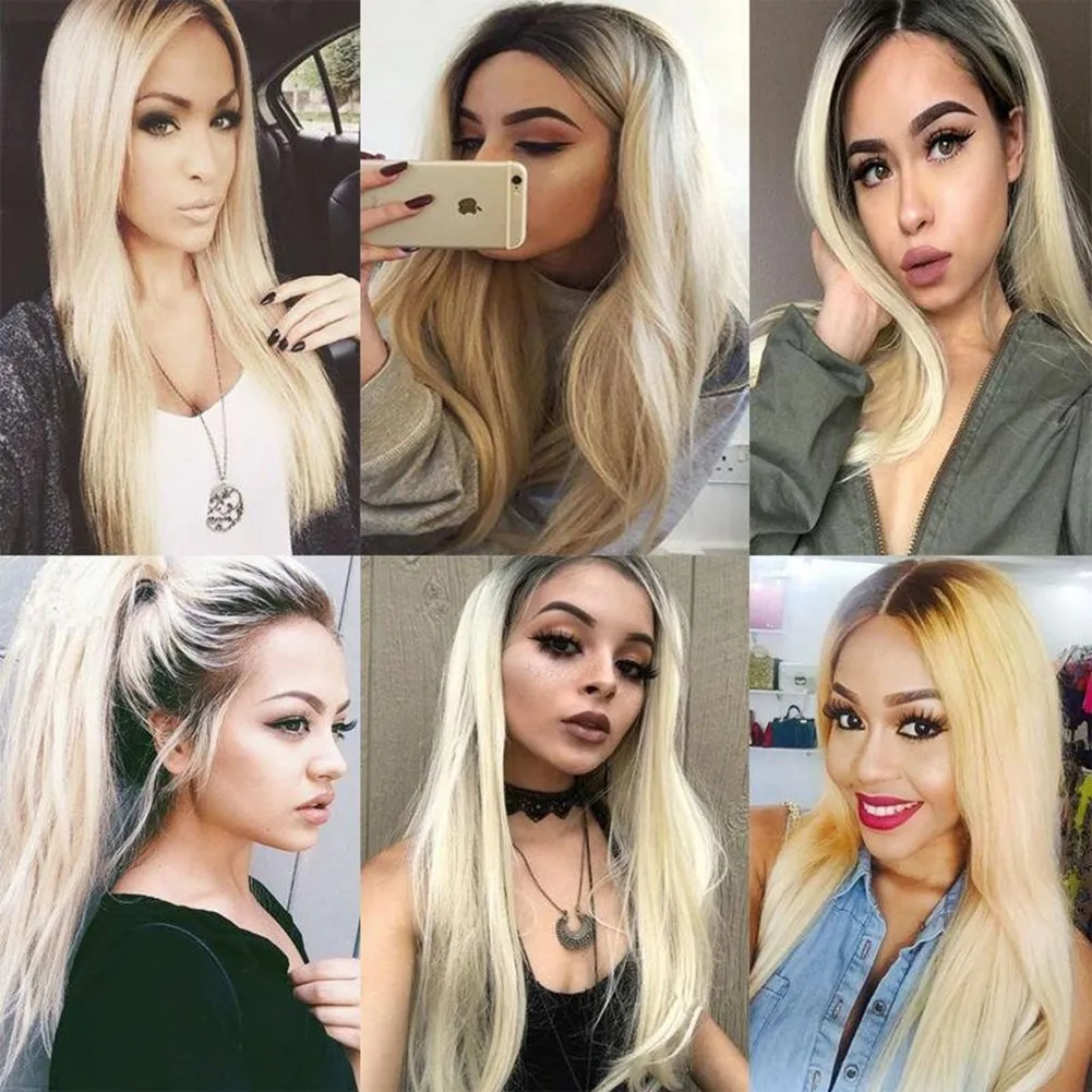 Brasiliansk 1B/613 Body Wave Blonde Ombre Human Hair Weaves 4Bunds med stängning Free Middle 3 Part Double Weft Human Hair Extensions Dyable