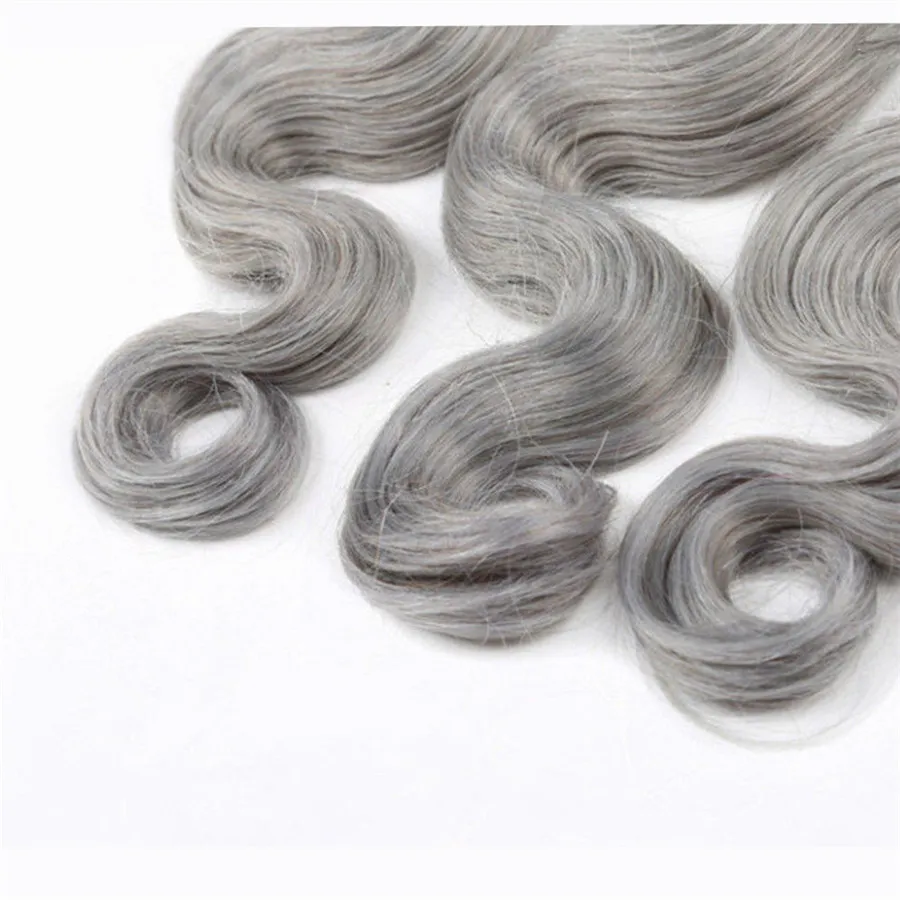 Nieuwe Mode Grijs Zilver Braziliaans Maagdelijk Haar Weefsel 3 Bundels Met Vetersluiting Body Wave Menselijk Haarverlenging Met Vetersluiting G8686068