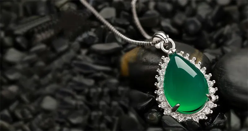 Yhamni original naturlig grön pärla malay sten hänge 925 sterling silver halsband mode kristall hängsmycke halsband smycken grossist xd276