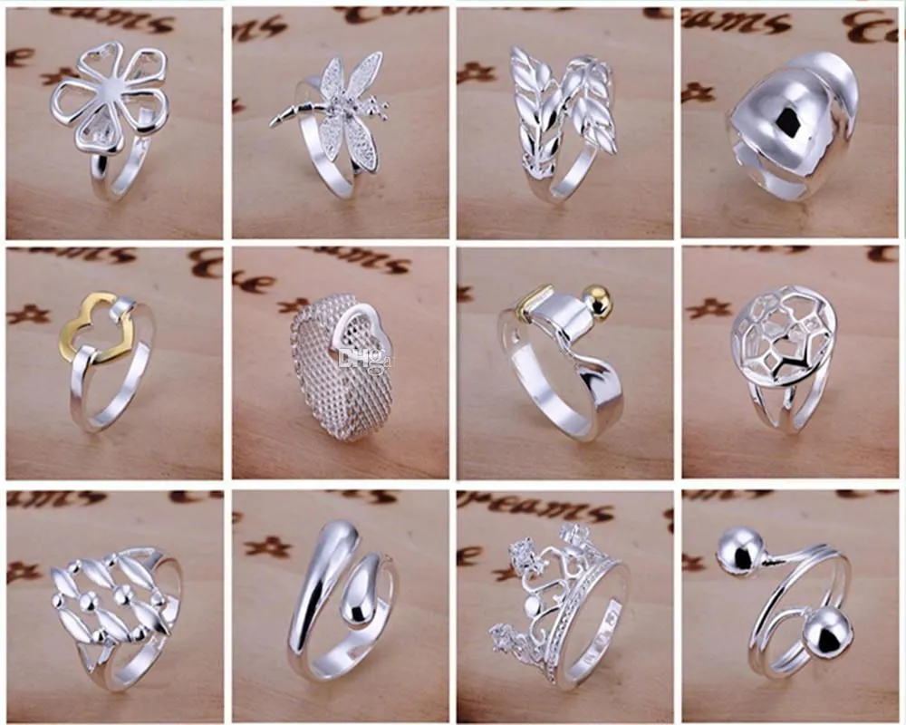 New Arrive 925 silversmycken 50 style 50st Charming Women girls fingerringar Multi Styles Ringar Mix size Hot Rea