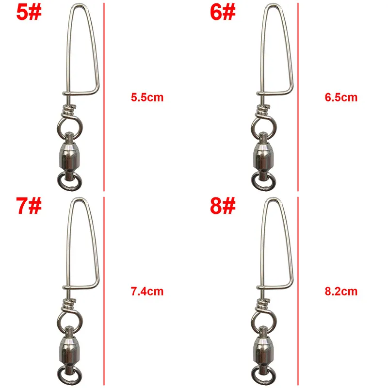 20 SZTUK Silver Ze Stali Nierdzewnej Ball Łożysko Wędkarskie Obrotowe z Cookslock Snap All Size Hard Fishing Caser Connector