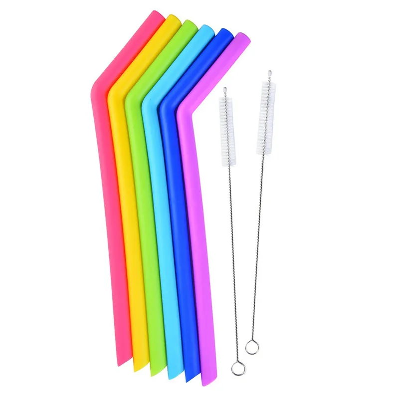 new hot 2 brush Silicone Straws set 10.5inch Straight/bent Straws for 30oz tumbler