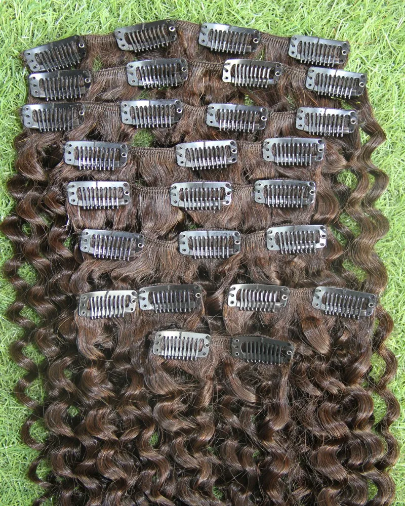 Mongolian Kinky Curly Hair Clip i 100g # 4 Mörkbrun 9st / Afro Kinky Curly Human Hair Clip In Extensions