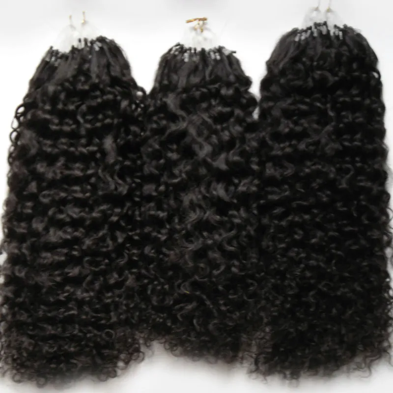 Mongolian kinky curly hair micro ring hair extension 300g Natural Color human hair extensions micro loop 1g