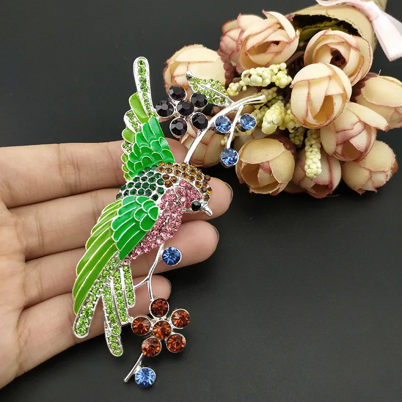 4 pollici strass cristallo rondine uccello fiore spille tono argento marrone verde smalto animale uccello spilla pin