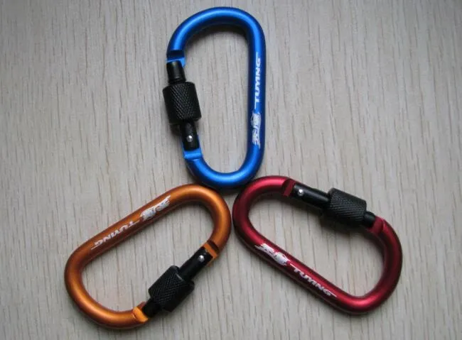 Zagęszczona średnica 8 cm Kolorowe aluminiowe stopu D Style wspinaczkowy Przycisk z blokadą Karabinek Keychain Wiszący Hak Camping Backpacking Buckle