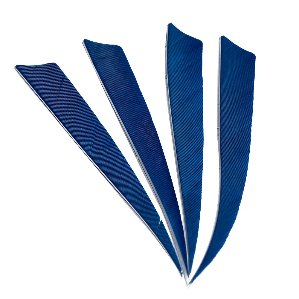 50pcs 5 ''plumes d'aile droite pour fibre de verre bambou bois tir à l'arc flèches chasse et tir bouclier bleu empennage