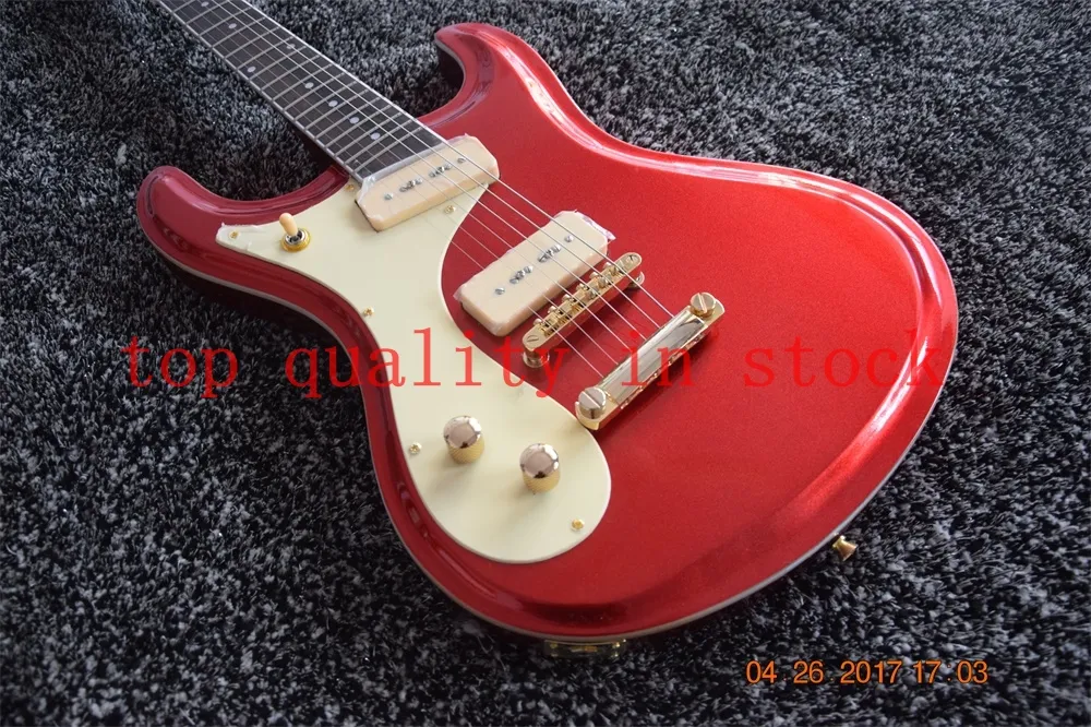 Venturas únicas de manos zurdos Modelo 2001 VM-02 40 aniversario Metálico Red Electric Guitar Dual P 90 Pickups White Mop Dot incrustación