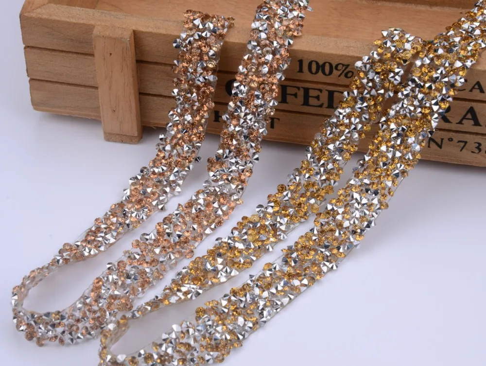 5yard / Lot, żelazo na rhinestone wykończenia siasowe łańcuch strass cyrstal banding bridal aplikacja do dekoracji sukni ślubnej