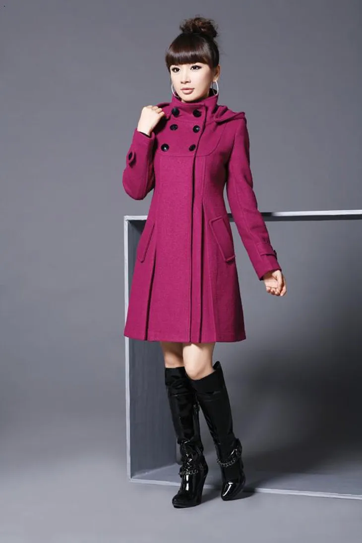 Mulheres combina o casaco de trincheira de inverno de lã longa quente sobretola grande 3/4xl