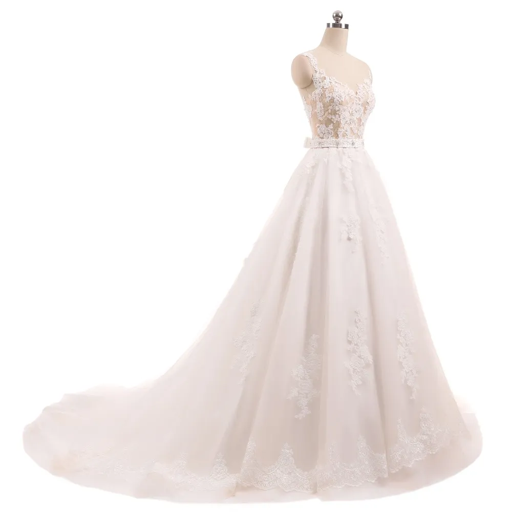 Vestido de noiva Ball Gown Vintage Champagne Wedding Dresses Lace Aptiques Crystal Sashes Robe De Mariage China Bridal Gowns289e
