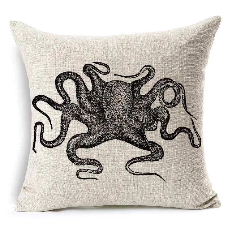 Squid Octopus Cushion Cover Simple Thick Cotton Linen Sofa Pillow Cover Scandinavia Square Throw Pillow Cases for Bedroom 45cm 45c312o