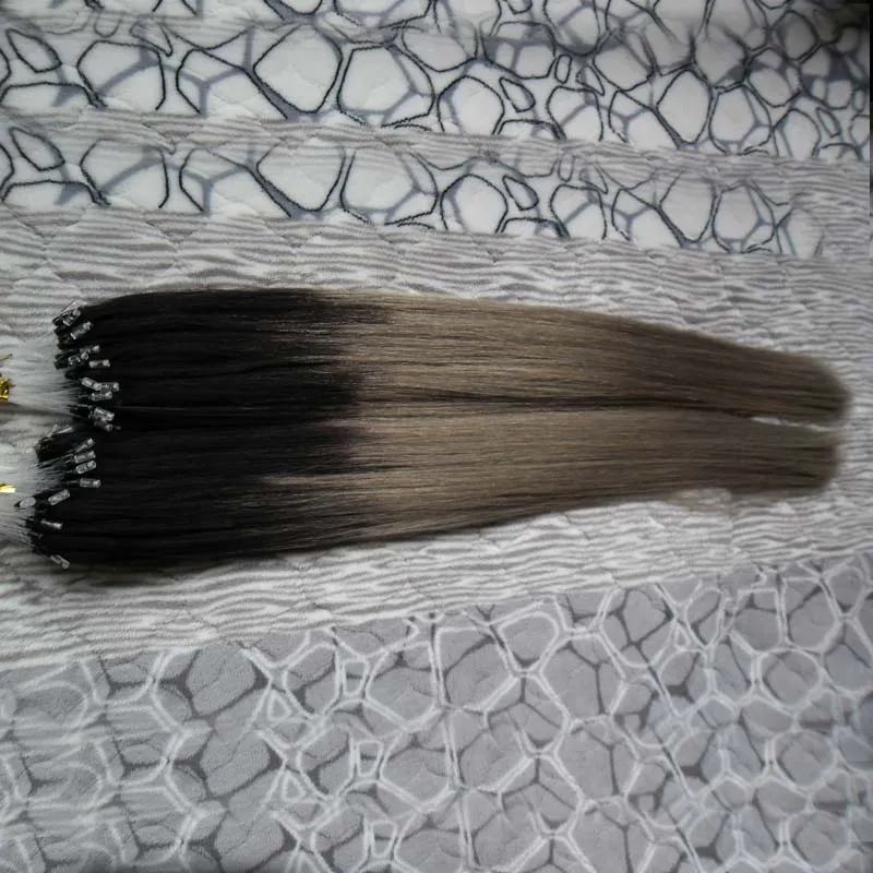 Ombre grigie capelli umani 200g estensione dei capelli umani micro anello dritto T1B / grigio argento ombre micro estensioni dei capelli dell'anello 1g / s 200s