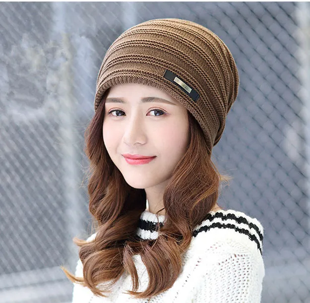 2017 Winter Warm Fleece Unisex Solid Fashion Mutsen Hooded Hats Dames Slouchy Gebreide Skullies Caps / Part