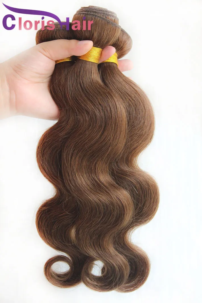 Klaring Verkoop Gemengde 3 stuks Body Wave Maleisische maagdelijk Human Hair Weave Bundels #4 Donkerbruine golvende natuurlijke inslag Full Bodywave Sew In extensions