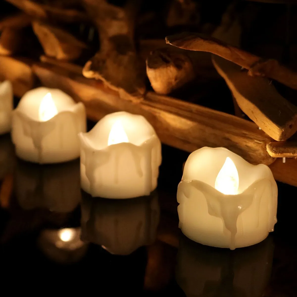 Nowość Oświetlenie Niepłomne Migotanie Łzy Wax Drop świeca Mini Akumulator Światła Realistyczne LED Tea Light
