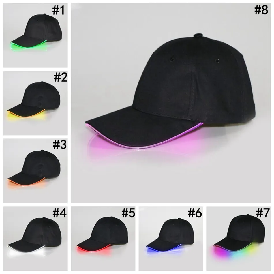 LED 야구 모자 코 튼 블랙 화이트 어둠 조정 가능한 Snapback 모자 빛나는 파티 모자에 빛나는 LED 빛 공 모자 빛나는 OOA2116