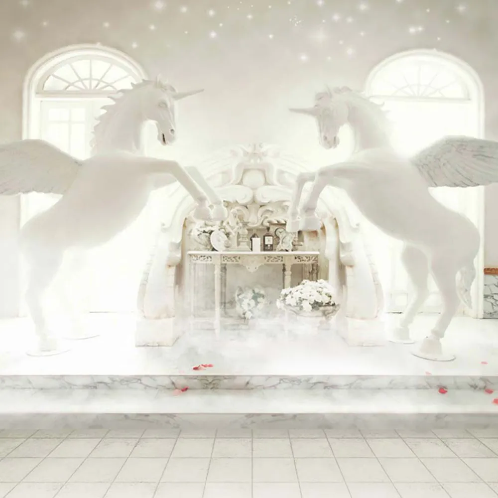 Bright Windows Indoor Unicorn Backdrop Photography Bokeh Polka Dots White Fantasy Wedding Party Photo Background 10x10ft