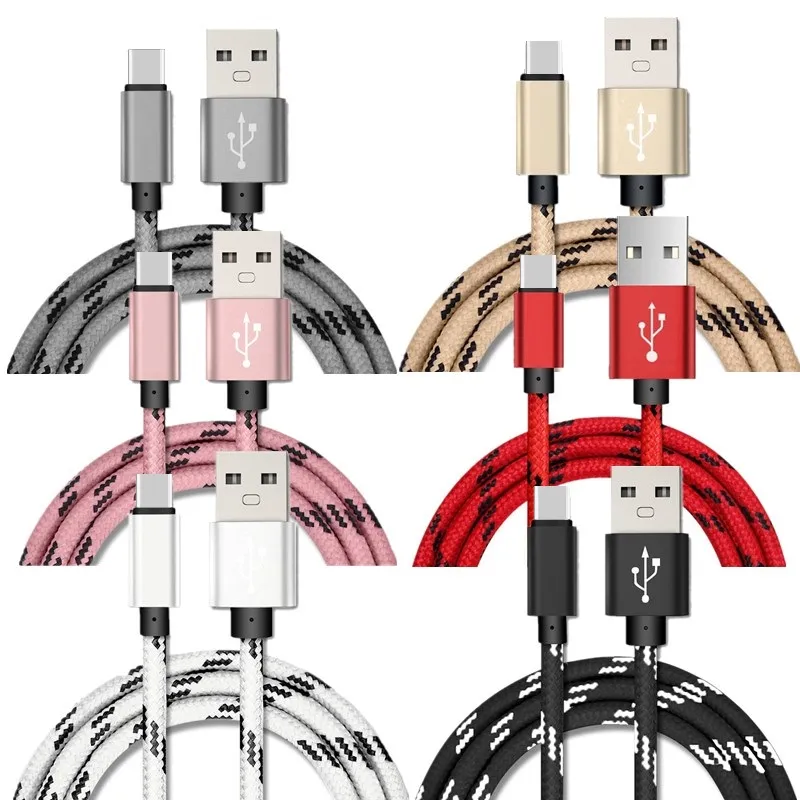 Thiicker Stof Type C-kabel Nylon Gevlochten Micro V8 5Pin USB-kabels voor Samsung Galaxy S3 S4 S6 S7 S8 Plus Android-telefoon