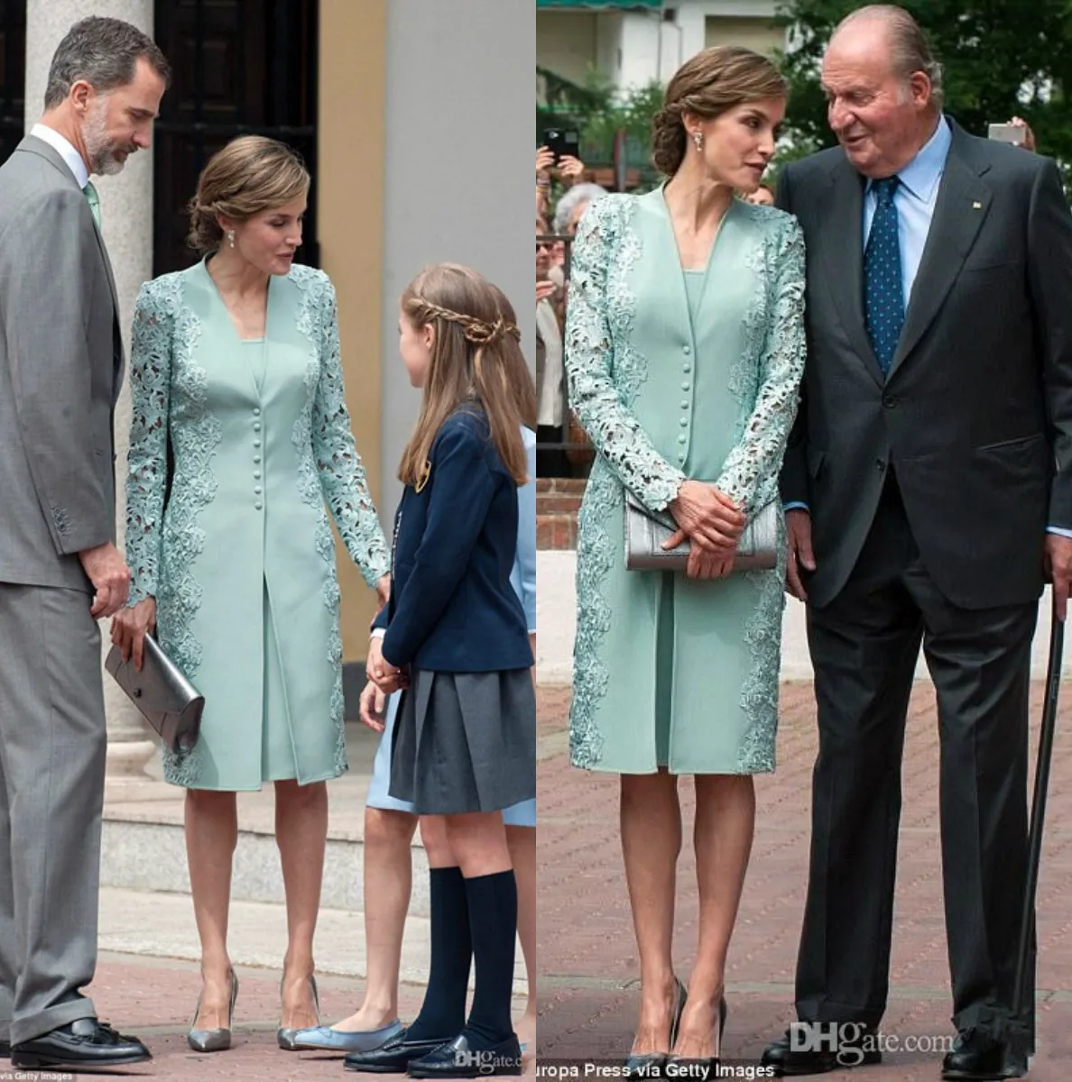 Menthe Vert Genou Longueur Dentelle Mère De La Mariée Robes Gaine Mères Robe De Marié Avec Manches Longues Veste Plus La Taille Robes Formelles