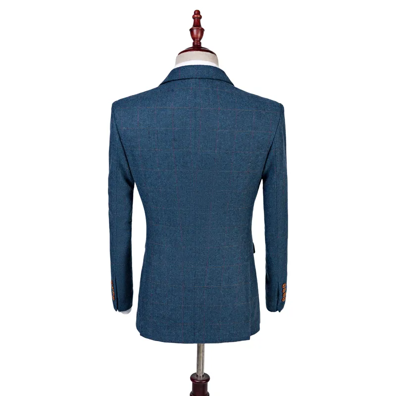 Dernier manteau pantalon conception laine bleu chevrons rétro gentleman Style hommes costumes de mariage sur mesure Blazer marié costumes pour hommes