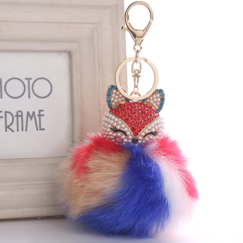 Cute Animal Pompom Key Pierścionki Biżuteria Dla Kobiet Futro Ball Rhinestone Brelok Torba Samochód Brelok Puszyste Keyfobs Uchwyt Party Prezent Kimter-B763S