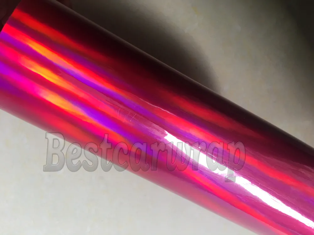 Couvertures d'enveloppe de voiture de film de vinyle holographique de chrome rose rose avec bulle d'air Rainbow Chameleon Chrome couvrant la feuille 1 52x20m Roll 339g