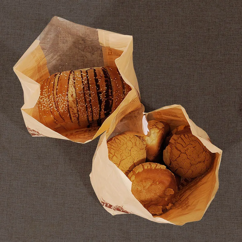 33x16x11cm matkvalitet Kraft papper cookie toast bröd väska med fönster brunt tryckt paket för bageri Eiffeltornet 50st
