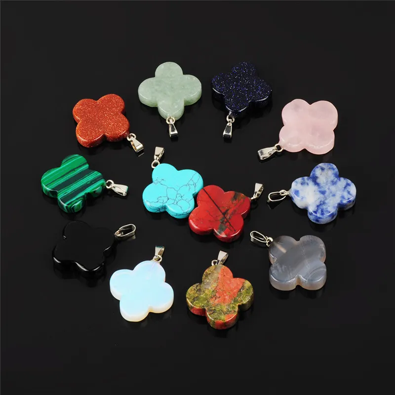 19*19mm Small Lovely Flower Charm Pendant Made of Assorted Natural Black Onyx Agate Sodalite Malachite Turquoise Green Unakite Rose Quartz