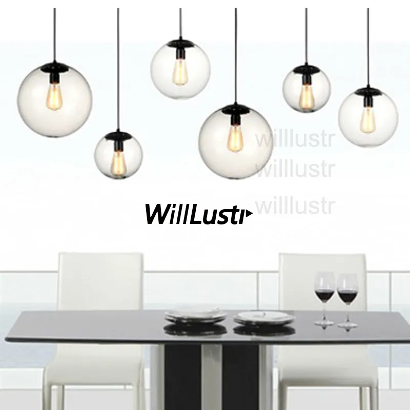 Willlustr Modern moda Crystal Ball yc clara vidro pendurado iluminação moderna lâmpada pingente de vidro da lâmpada Vintage Jantar Lving Room Bar Luz