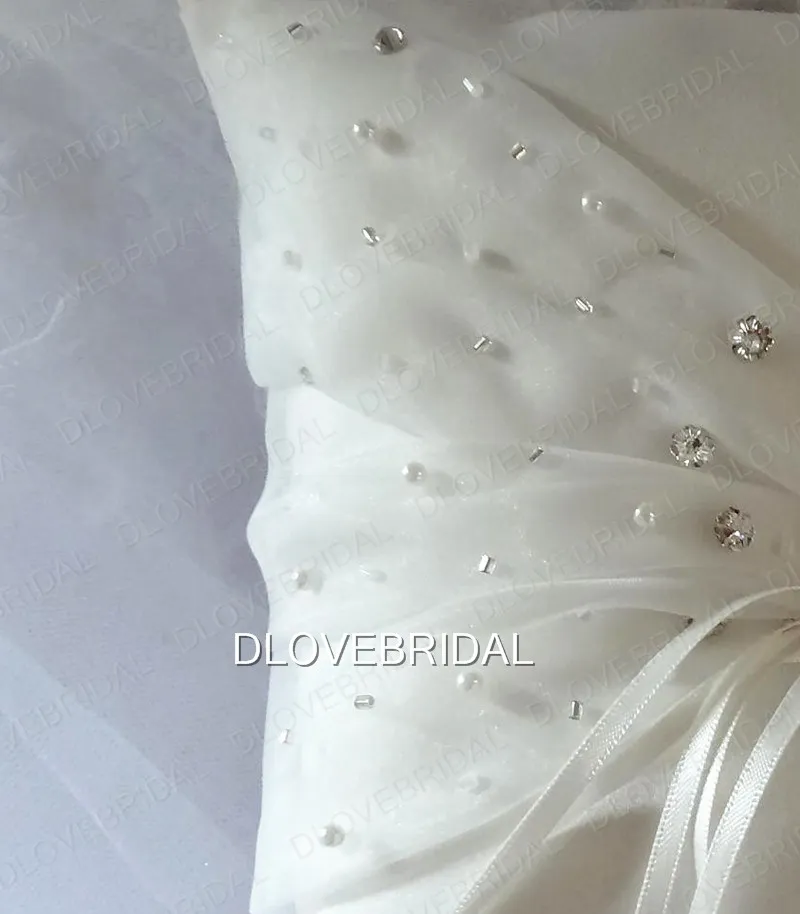 Элегантная белая слоновая кость атласная органза свадебное кольцо подушка с нежными хрустальными бусинами свадебная церемония кольцо подушки с лентами высокого качества