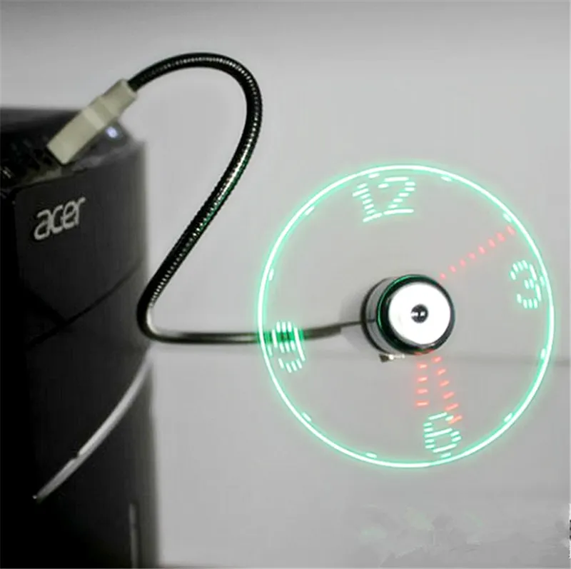 Mini USB Fan gadget Flessibile a collo di cigno LED Orologio Cool laptop PC Notebook Visualizzazione dell'ora di alta qualità durevole Regolabile