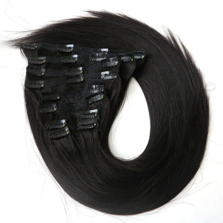 160g 22 "Clip in Hair Extensions Indian Remy Ludzkie włosy 10 sztuk czarny kolor