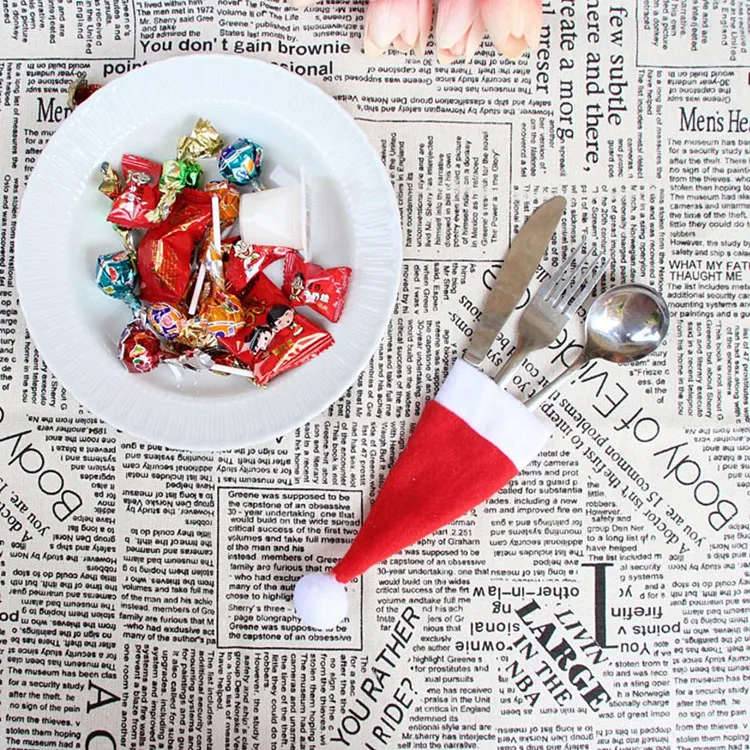 Santa Claus Christmas Mini Hat Dîner intérieur Spoon Forks décorations ornements