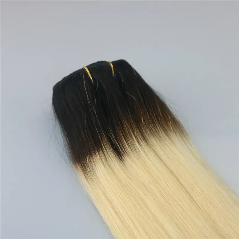 Twee toonclip in menselijke haaruitbreidingen ombre clip in hair extensions Braziliaanse mens 1B 613 Blonde4275624