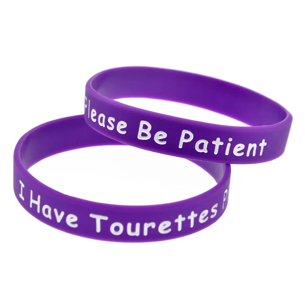 1 Stück „Ich habe Tourettes. Bitte haben Sie etwas Geduld“, Silikonkautschuk-Armband, mit Tinte gefüllt, Logo für Erwachsene, Größe 5, Farben 269 m