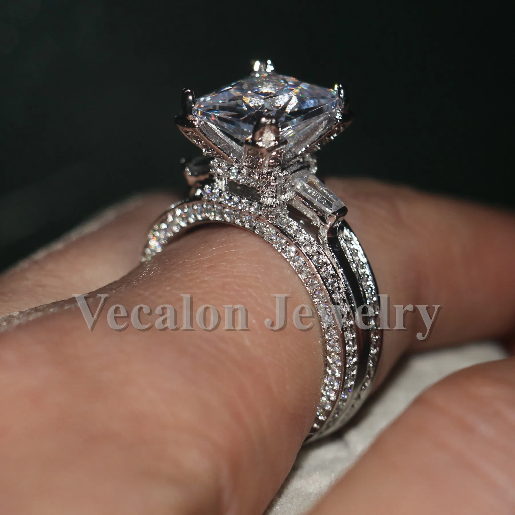 Anello Vecalon Eiffel Tower Women Big Jewelry 10ct 5A Zircon stone Cz 925 Sterling Silver Wedding Band Ring