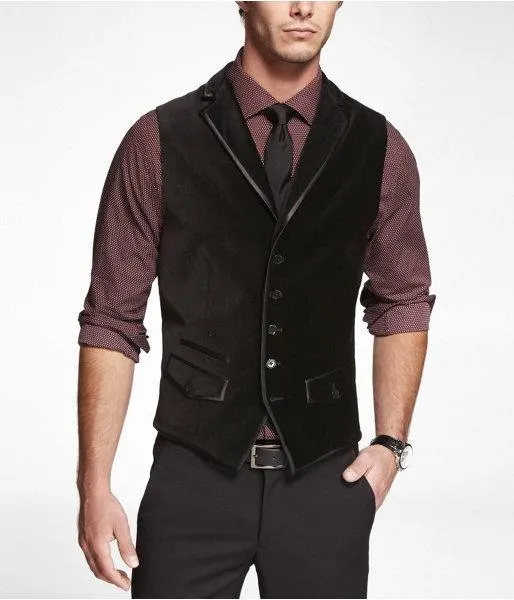 Black Velvet Tweed Herringbone Wool Vest Suit Men s British Style Slim Fit Blazer for Weddings