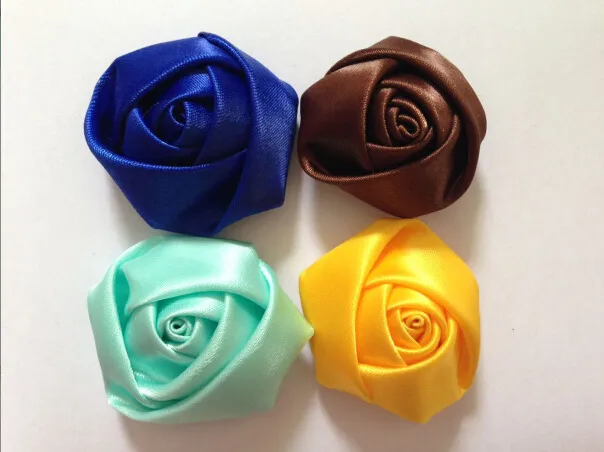 Mini Satin Ribbon Rose Flower Hair Accessories For Girls Kids Children Handmade Rolled Fabric Flowers For Hair Clip Or Headband