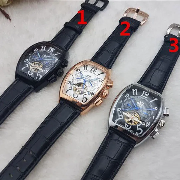 fashion Luxury Mens Watches business Watch Mechanical Automatic Top brand Designer Golden Bezel Big Wristwatches Month Week Day Date Leather Strap for man gift