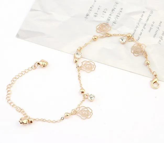 Ankle Chain Bracelets Silver/Gold Tone Bell Copper Beads Rose Anklets Foot Chains Barefoot Beach Sandals Fashion Jewelry