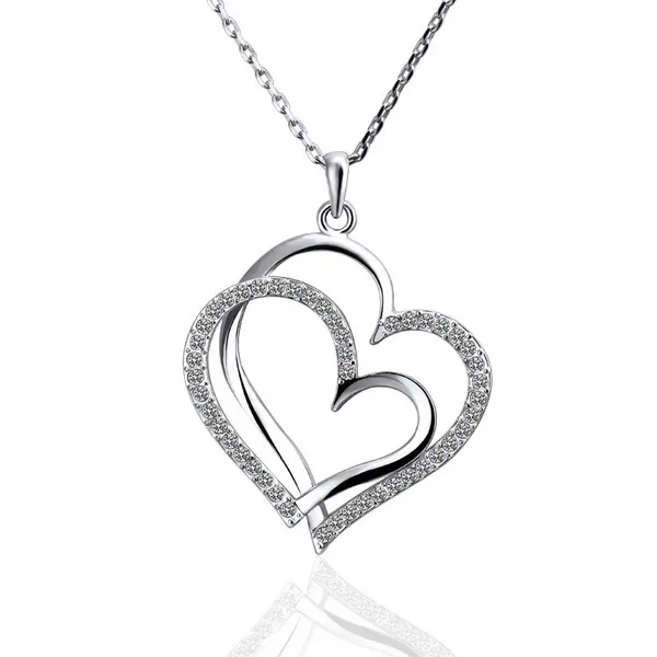 Best gift White Gold White crystal jewelry Necklace for women DGN498,Heart 18K gold gem Pendant Necklaces with chains