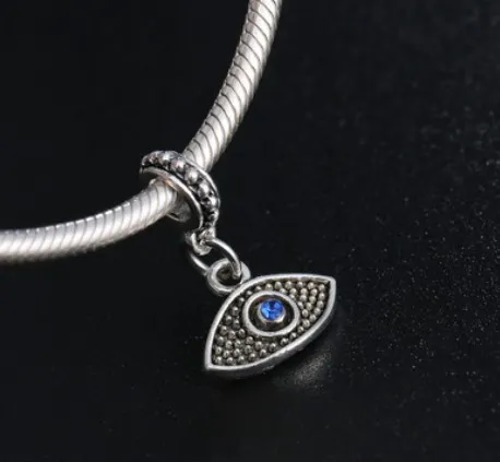 Fits Pandora Sterling Silver Turkey Eye Blue Evil Eye Beads Charms For Diy European Style Snake Charm Chain Fashion DIY Jewelry