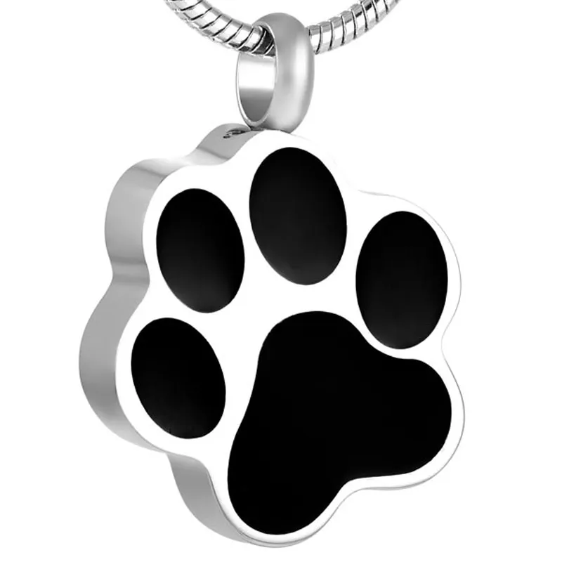 Black Dog Paw Shape Stainless Steel Cremation Jewelry Urn Pendant Necklace Pet Memorial jewelry 