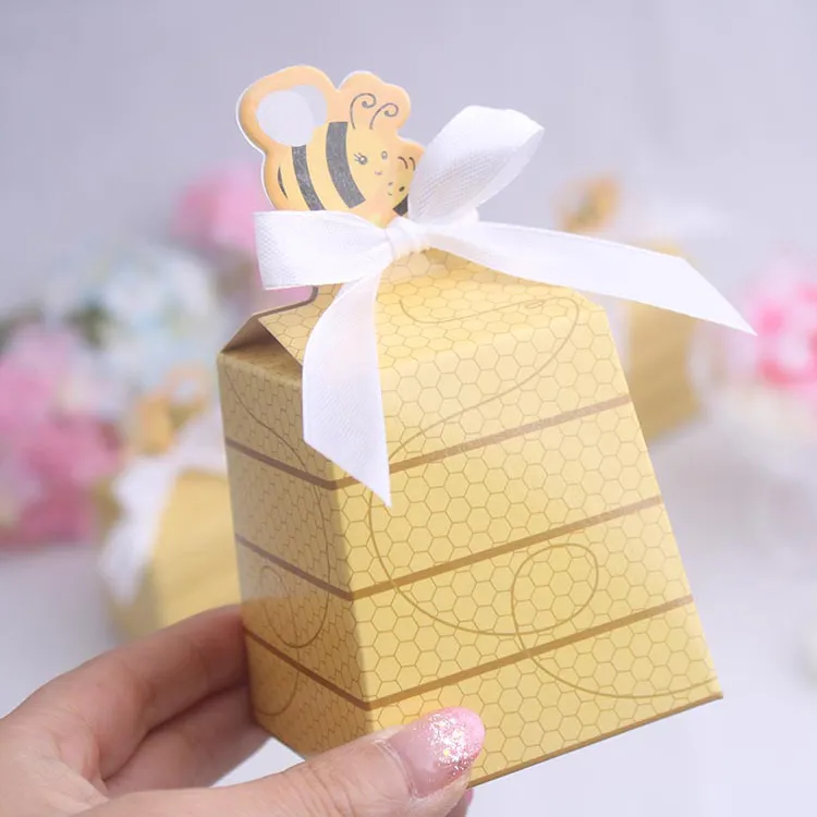 Caja de dulces de abejas amarillas bonitas de 100 Uds., papel de regalo dulce para Baby Shower, decoración para fiesta de boda, faovrs