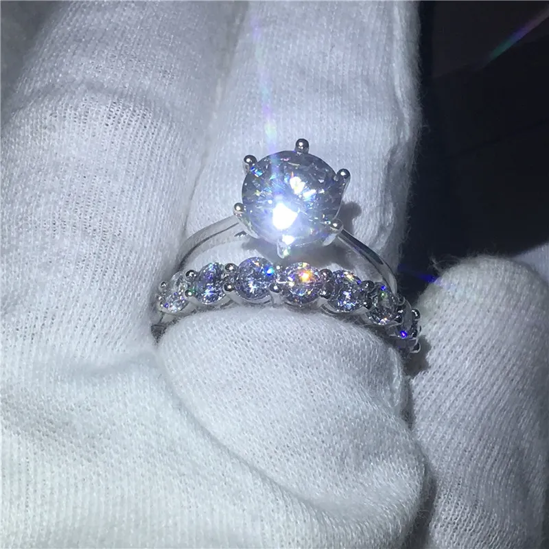 2017 Infinity Smycken 925 Sterling Silver Ring Set Cirkel 5A Zircon CZ Stone Engagement Bröllop Band Ringar för Kvinnor Present