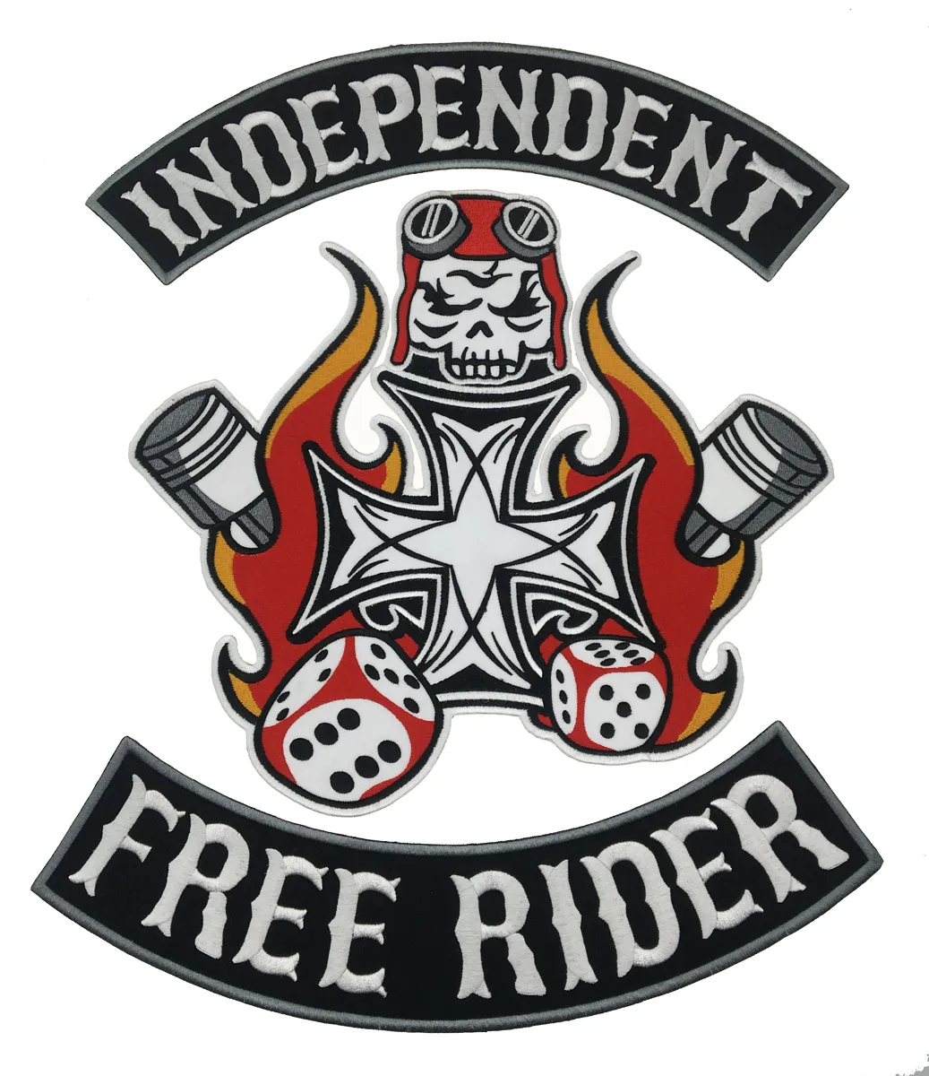 Gratis Verzending ONAFHANKELIJKE GRATIS RIDER MC Ijzer Op Geborduurde Patch Motorcycle Biker Grote Volledige Back Size Patch voor Jas Vest badge