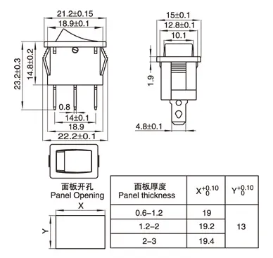 Black Snap-in 6A 250VAC/10A 125VAC 3 Pins ON-OFF-ON 3-Positions SPDT 19x13mm Panel Mount Car Rocker Boat Switch