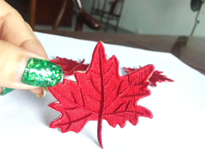 12-Pack Dark Red Maple Leaf Embroidered Patches - Iron-On Or Sew-On For Jackets, Bags, Jeans - View #5
